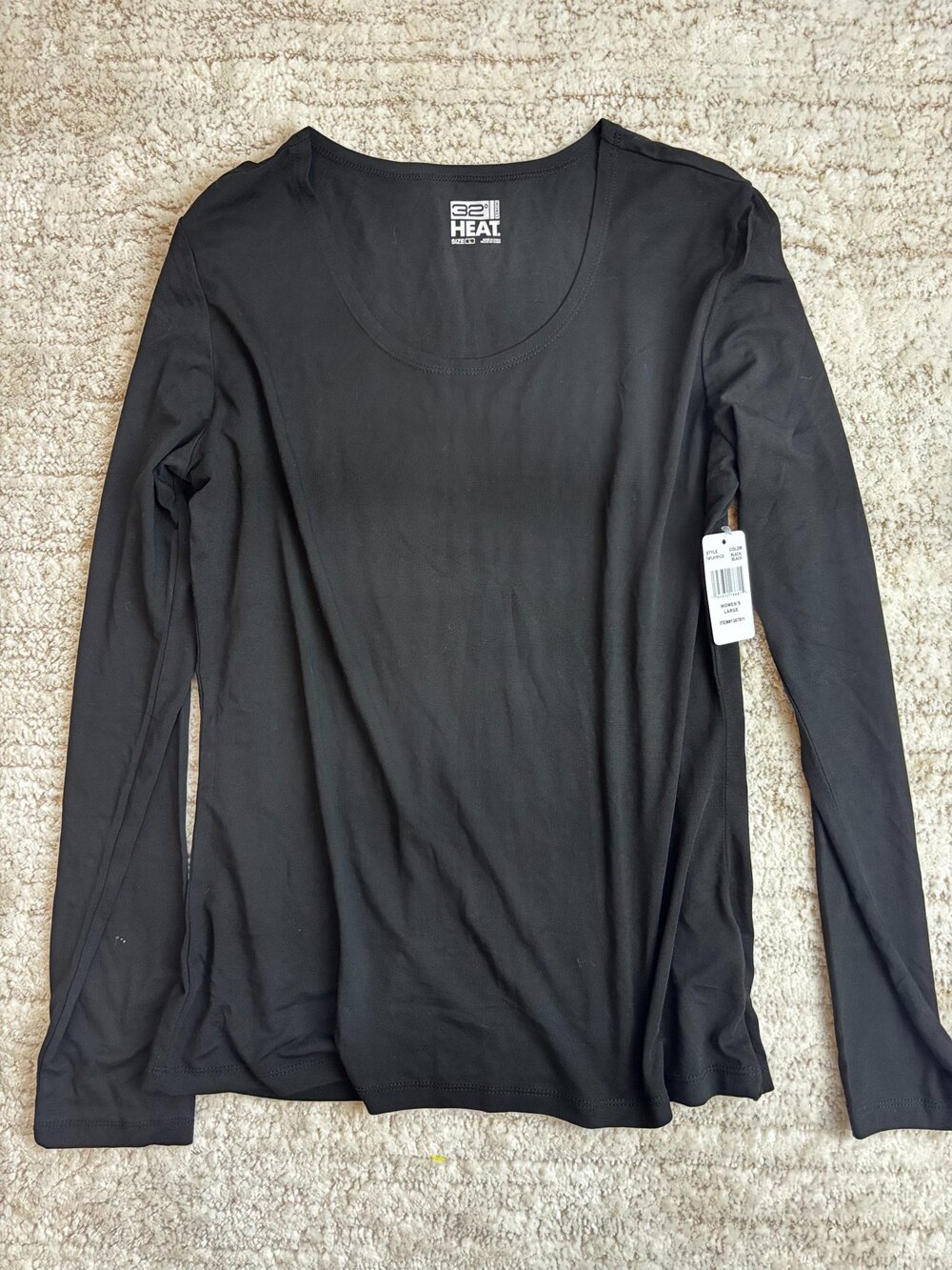 NWT 32 Heat Women's Black Long Sleeve Base Layer Top Size Large